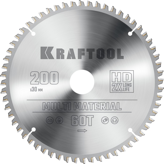 KRAFTOOL Multi Material 200х30мм 60Т, диск пильный по алюминию (36953-200-30)
