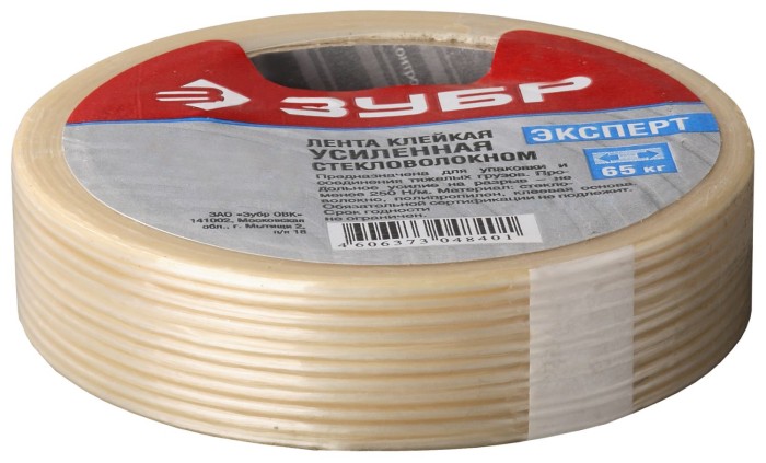 ЗУБР 25 мм х 50 м, однонаправленная, усиленная стекловолокном, клейкая лента (скотч) 12071-25-50