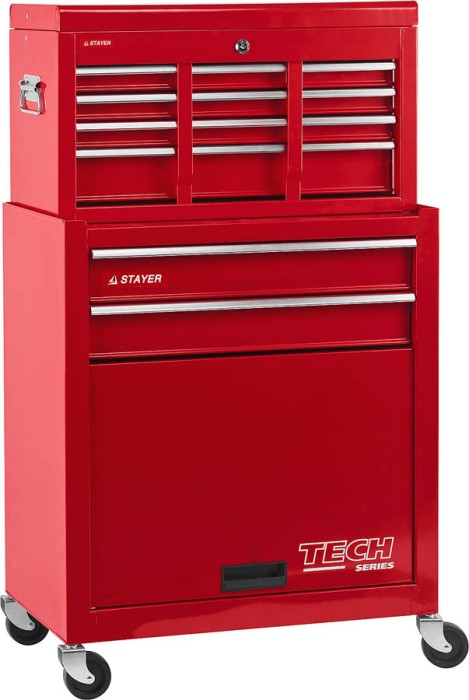 STAYER 2 ящика + ящик настольный, 7 полок, 616х330х742 мм, тележка инструментальная 38909-K