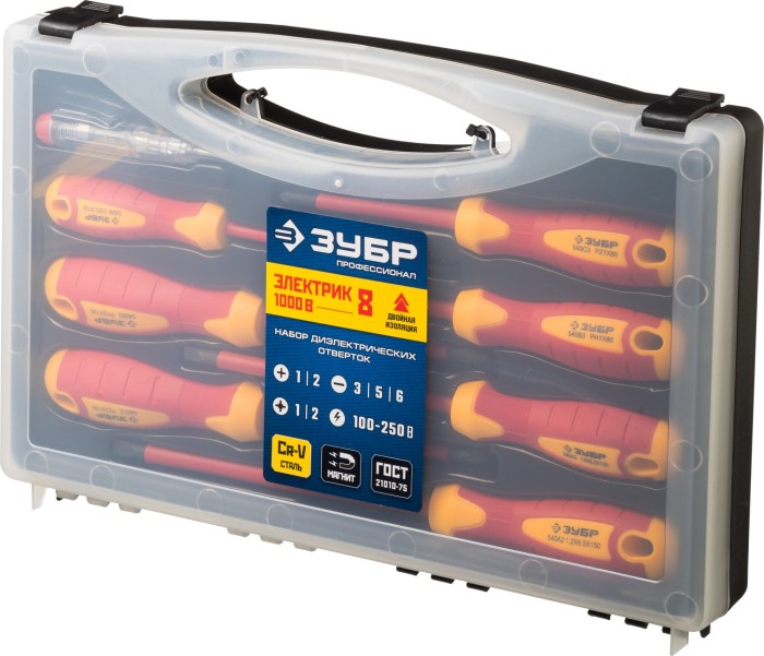ЗУБР 8 шт., набор отверток+тестер 25268 Профессионал