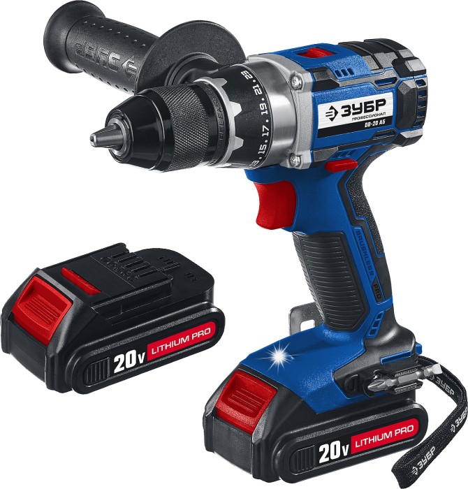 ЗУБР 20 В, Li-Ion PRO, 2 АКБ, дрель-шуруповерт &quot;BRUSHLESS&quot; DB-20 A5 Профессионал