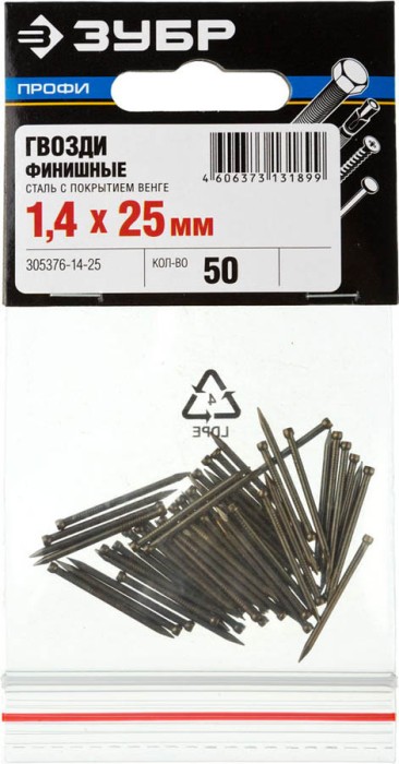 ЗУБР 25 х 1,4 мм, 50 шт., гвозди финишные с покрытием венге 305376-14-25 Профессионал