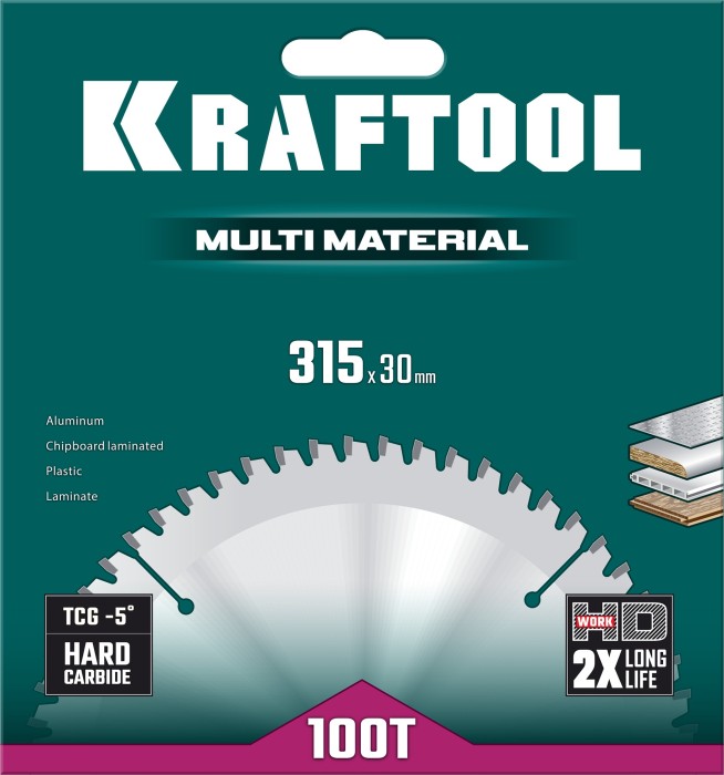 KRAFTOOL Multi Material 315х30мм 100Т, диск пильный по алюминию (36953-315-30)