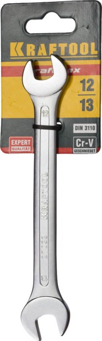 KRAFTOOL 12х13 мм, Cr-V сталь, хромированный, гаечный ключ рожковый 27033-12-13