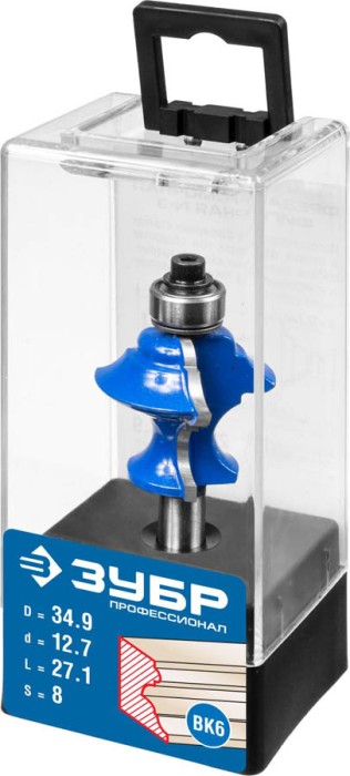 ЗУБР 34.9 x 27.1 мм, хвостовик 8 мм, фреза кромочная фигурная №6(многопрофильная) 28717-34.9 Профессионал