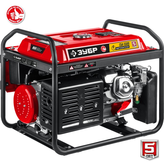 ЗУБР 5.5 кВт, однофазный, синхронный, щеточный, с автозапуском, бензиновый генератор СБА-5500 Мастер
