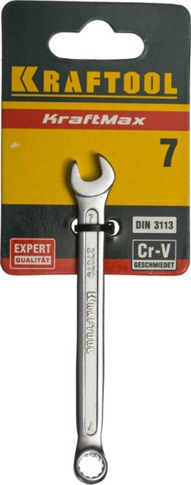 KRAFTOOL 7 мм, Cr-V сталь, хромированный, гаечный ключ комбинированный 27079-07