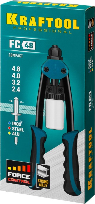 KRAFTOOL заклепки 2.4-4.8 мм из алюминия, стали, нерж. стали, заклепочник двуручный компактный 31161_z01