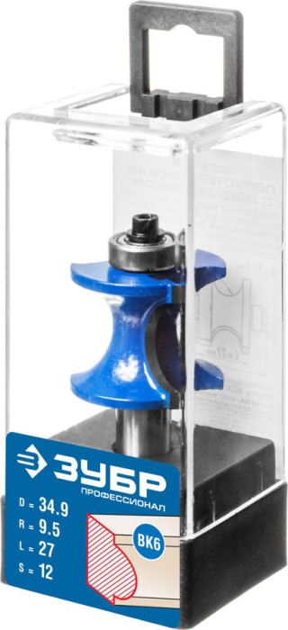 ЗУБР 34.9 x 27 мм, радиус 9.5 мм, фреза полустержневая с подшипником 28722-34.9 Профессионал