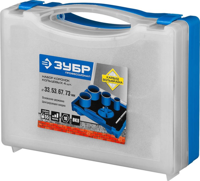 ЗУБР 6 шт.: d 33, 53, 67, 73 мм, карбид-вольфрамовое нанесение, набор кольцевых коронок 33350-H6_z01