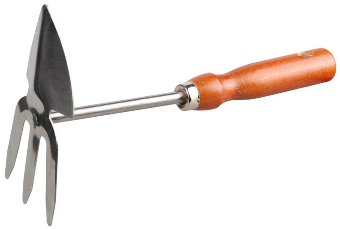 GRINDA 270 мм, 3 зубца, нержавеющая сталь, деревянная ручка, сердцевидное лезвие, мотыжка садовая 8-421139_z01