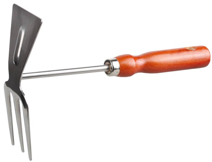 GRINDA 260 мм, 3 зубца, нержавеющая сталь, деревянная ручка, прямое лезвие, мотыжка садовая 8-421135_z01