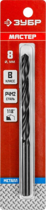 ЗУБР Ø 8 x 117 мм, сталь Р4М2, класс В, сверло по металлу 29605-8 Мастер