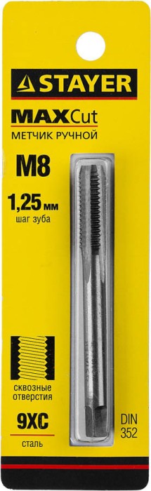 STAYER М8х1.25 мм, метчик для сквозных отверстий MaxCut 28020-08-1.25