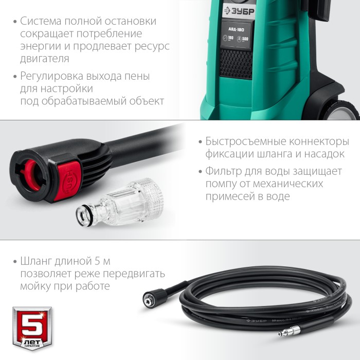 ЗУБР 2300 Вт, 180 Атм, мойка высокого давления АВД-180 Мастер