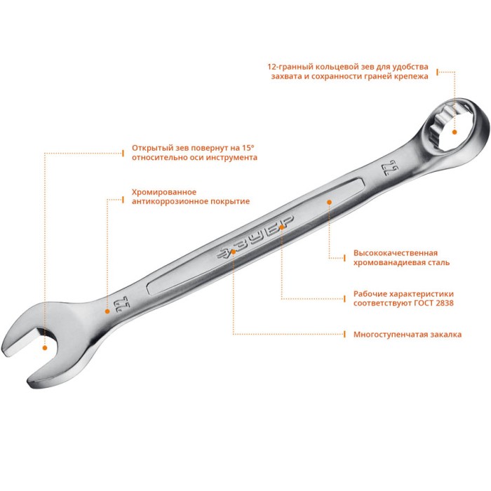 ЗУБР 22 мм, комбинированный гаечный ключ 27087-22_z01