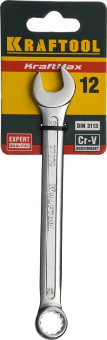 KRAFTOOL 12 мм, Cr-V сталь, хромированный, гаечный ключ комбинированный 27079-12