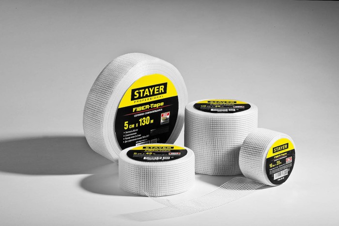 STAYER 5 см х 130 м, 3х3 мм, сетка стеклотканевая самоклеящаяся FIBER-Tape 1246-05-130_z01