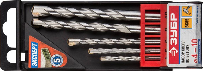 ЗУБР 5 шт: Ø 4-5-6-8-10 мм, набор сверл по бетону 29140-H5 Профессионал