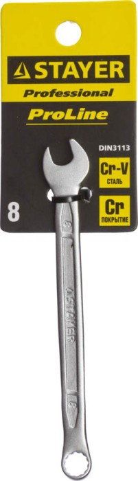 STAYER 8 мм, Cr-V сталь, хромированный, гаечный ключ комбинированный 27081-08 Professional