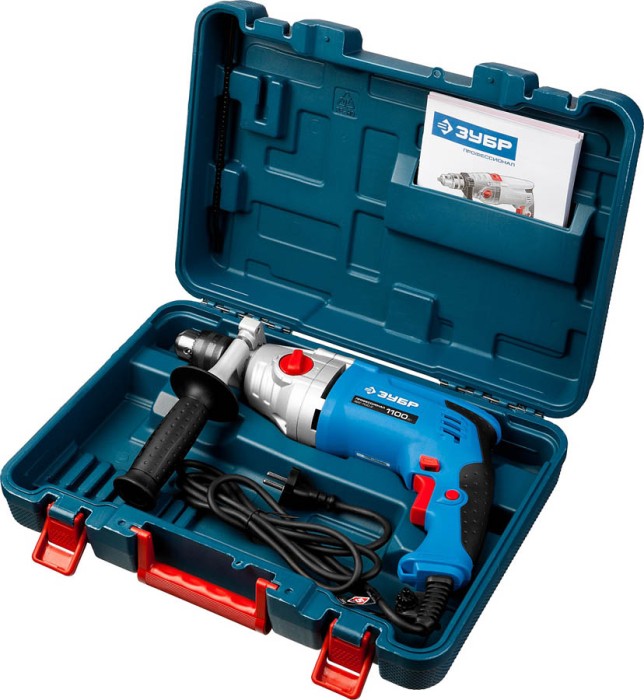 ЗУБР 1100 Вт, кейс, дрель ударная ЗДУ-1100-2 ЭРМКМ2 Профессионал
