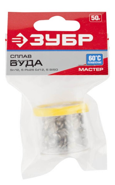 ЗУБР 50 г, Sn12,5Pb25Cd12,5Bi50, сплав легкоплавкий в гранулах ВУДА 55458-050
