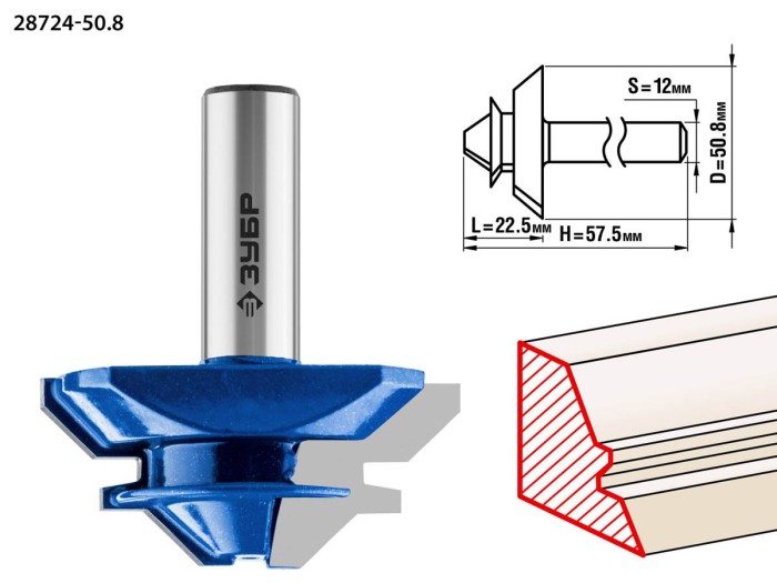 ЗУБР 50.8 x 22.5 мм, хвостовик 12 мм, фреза кромочная для углового сращивания 28724-50.8 Профессионал