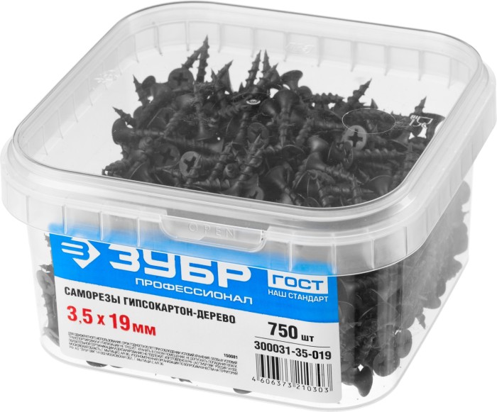 ЗУБР 19 х 3.5 мм, 750 шт., СГД саморезы гипсокартон-дерево 300031-35-019 Профессионал