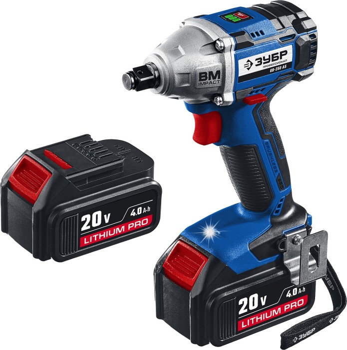 ЗУБР 20 В, Li-Ion PRO, 2 АКБ, в кейсе, бесщеточный, гайковерт ударный BRUSHLESS GB-250 A5 Профессионал