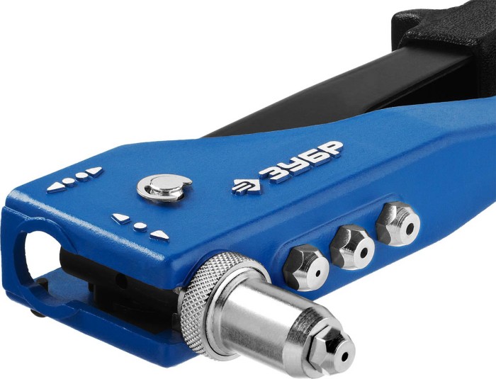 ЗУБР заклепки 2,4-4,8 мм - алюминий и сталь, 2,4-4,0 - нерж. сталь, литой корпус, 90-180°, заклепочник 31194