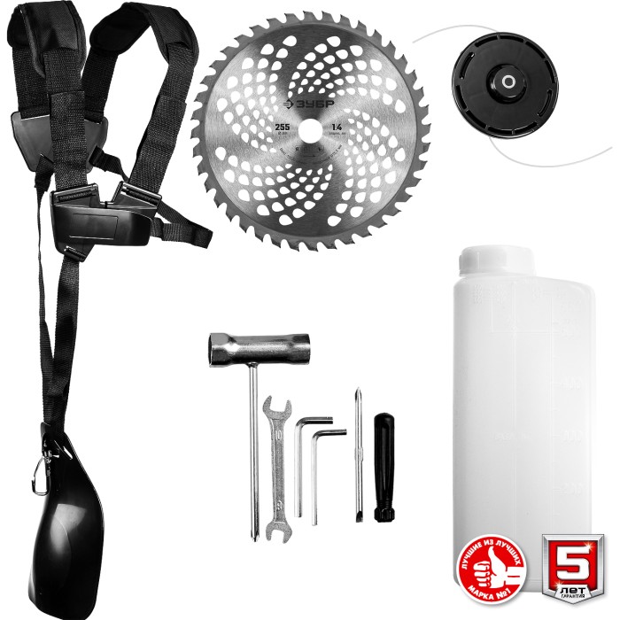 ЗУБР 2.5 кВт / 3.3 л.с., 52 см3, разборная штанга, триммер бензиновый (бензокоса) КРБ-2500-Р Мастер