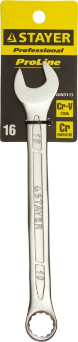 STAYER 16 мм, Cr-V сталь, хромированный, гаечный ключ комбинированный 27081-16 Professional