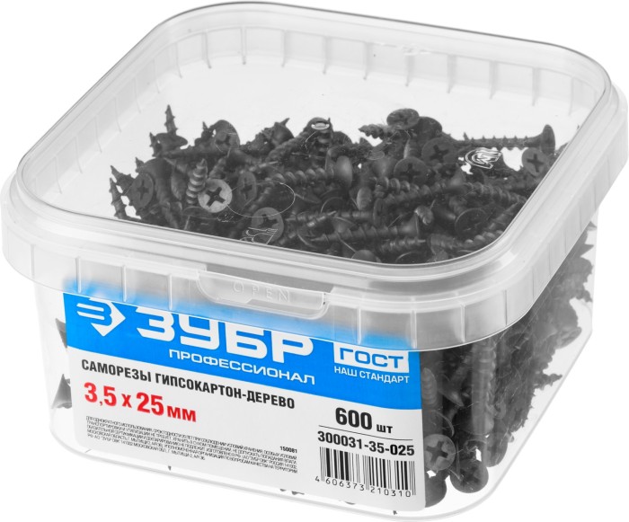 ЗУБР 25 х 3.5 мм, 600 шт., СГД саморезы гипсокартон-дерево 300031-35-025 Профессионал
