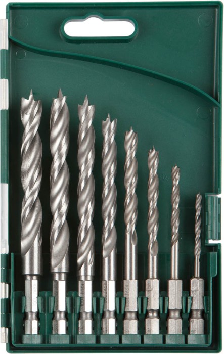 KRAFTOOL 8 шт., Ø 3-4-5-6-7-8-9-10 мм, двухленточные, шестигранный хвостовик, набор спиральных сверл по дереву 29402-H8 Expert