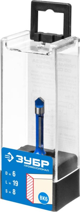 ЗУБР 6 x 19 мм, хвостовик 8 мм, фреза кромочная прямая со сверлом 28726-6 Профессионал