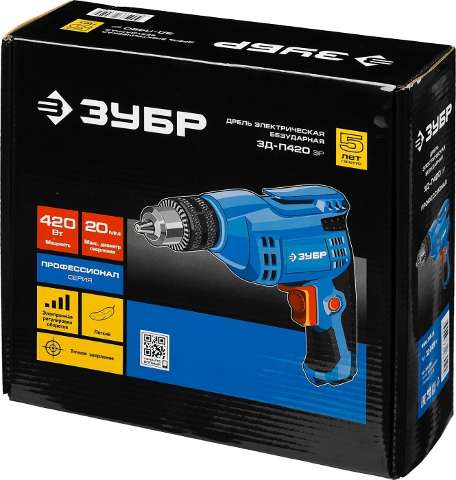 ЗУБР 420 Вт, дрель безударная ЗД-П420 ЭР Профессионал