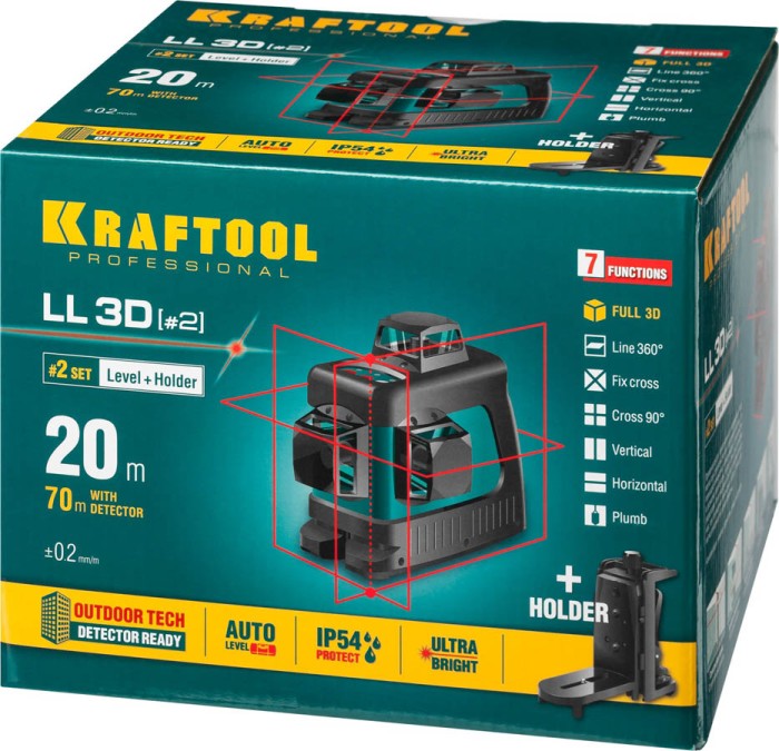 KRAFTOOL линейный лазерный нивелир с держателем LL3D 2 34640-2 Professional