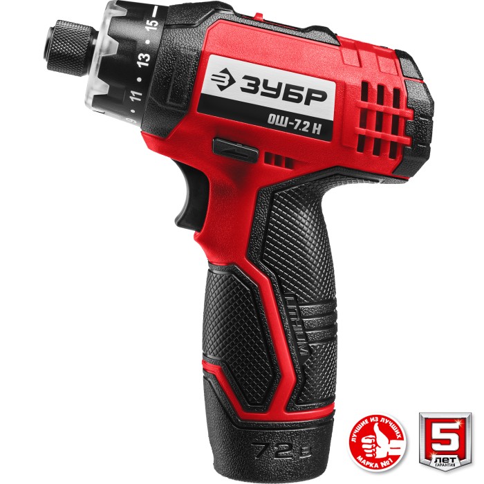 ЗУБР 7.2 В, в кейсе с 10 битами, отвертка-шуруповерт аккумуляторная ОШ-7.2 Н Мастер