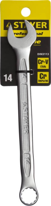 STAYER 14 мм, Cr-V сталь, хромированный, гаечный ключ комбинированный 27081-14 Professional