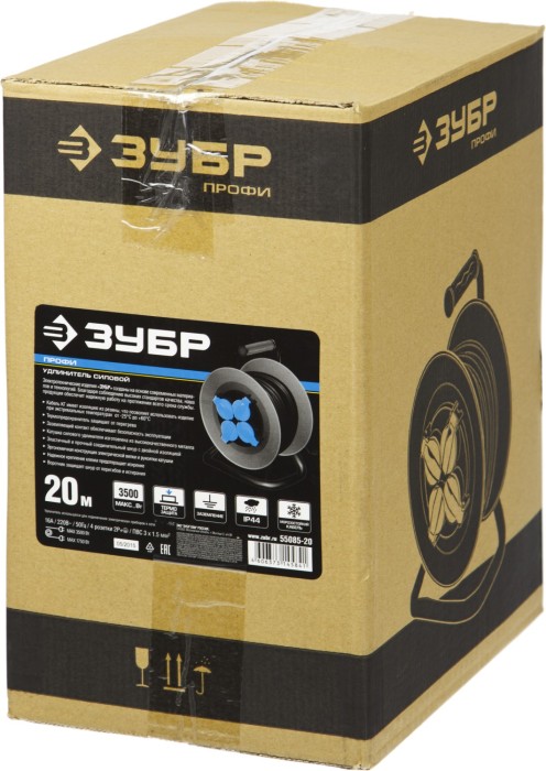 Удлинитель на катушке, 20 м, 3500 Вт, 4 гнезда, IP44, КГ 3x1,5 мм2, ЗУБР Профессионал
