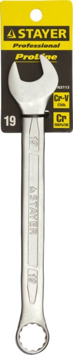 STAYER 19 мм, Cr-V сталь, хромированный, гаечный ключ комбинированный 27081-19 Professional