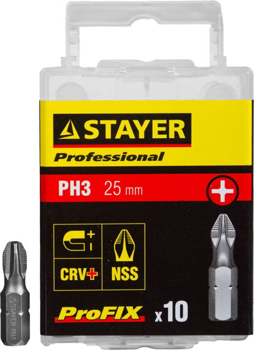 STAYER PH3, 25 мм, 10 шт., набор бит ProFix Phillips 26201-3-25-10_z01