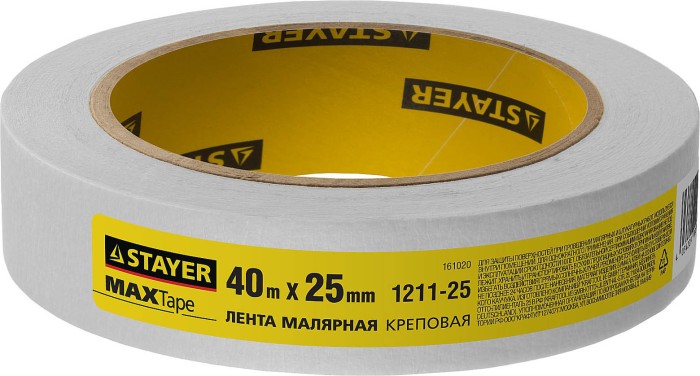 STAYER 25 мм, 40 м, до +80° С, лента малярная 1211-25