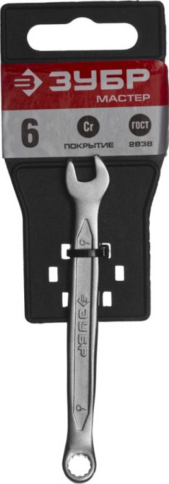 ЗУБР 6 мм, Cr-V сталь, хромированный, гаечный ключ комбинированный 27087-06