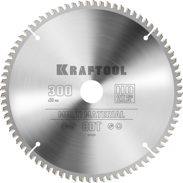 KRAFTOOL Multi Material 300х30мм 80Т, диск пильный по алюминию (36953-300-30)