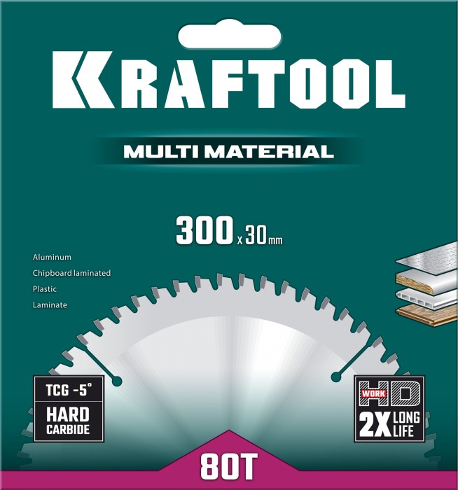 KRAFTOOL Multi Material 300х30мм 80Т, диск пильный по алюминию (36953-300-30)
