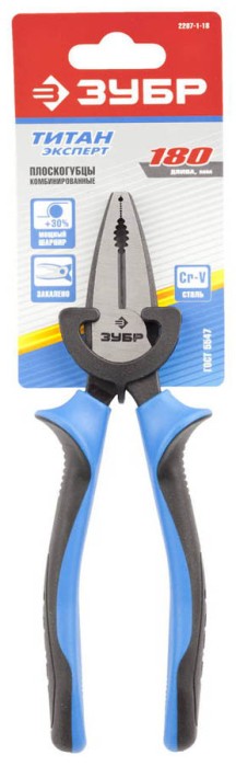 ЗУБР 180 мм, комбинированные, двухкомпонентная рукоятка, плоскогубцы 2207-1-18