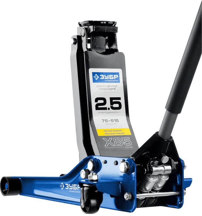 ЗУБР 2,5т, 75-515 мм, домкрат гидравлический подкатной X85 43051-3_z01 Профессионал