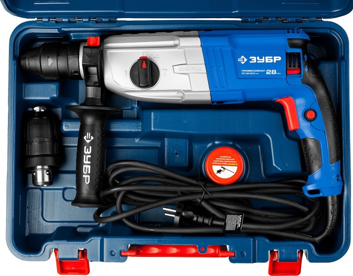 ЗУБР 800 Вт, 0-1200 об/мин, 0-4800 уд/мин, кейс, перфоратор горизонтальный ЗП-28-800 КМ Профессионал