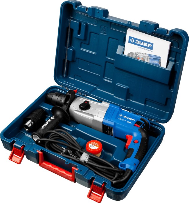 ЗУБР 800 Вт, 0-1200 об/мин, 0-4800 уд/мин, кейс, перфоратор горизонтальный ЗП-28-800 КМ Профессионал
